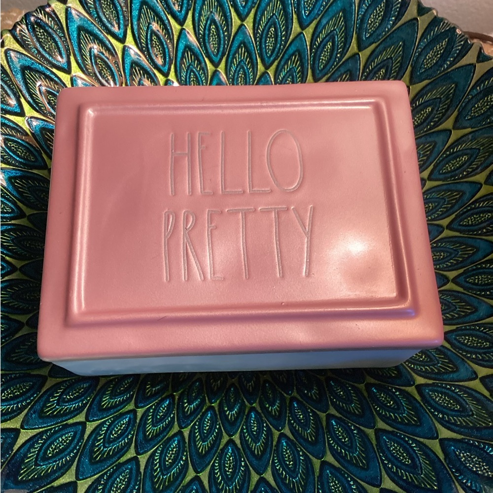 💗 RAE DUNN Hello Pretty jewelry box lidded trinket box ceramic EUC